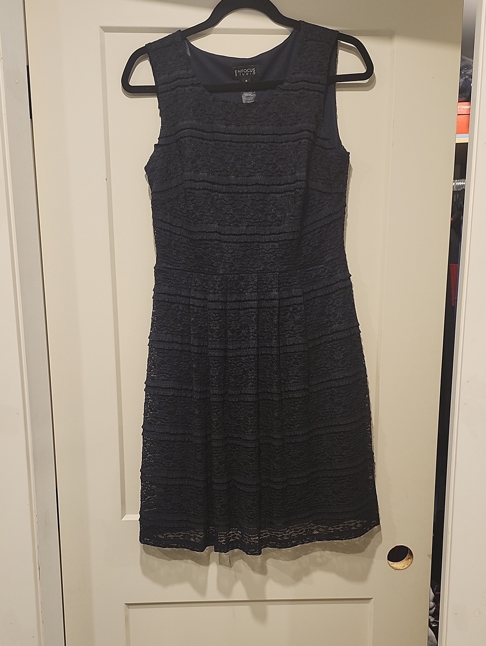 Lace Fit-and-Flare Dress in Navy